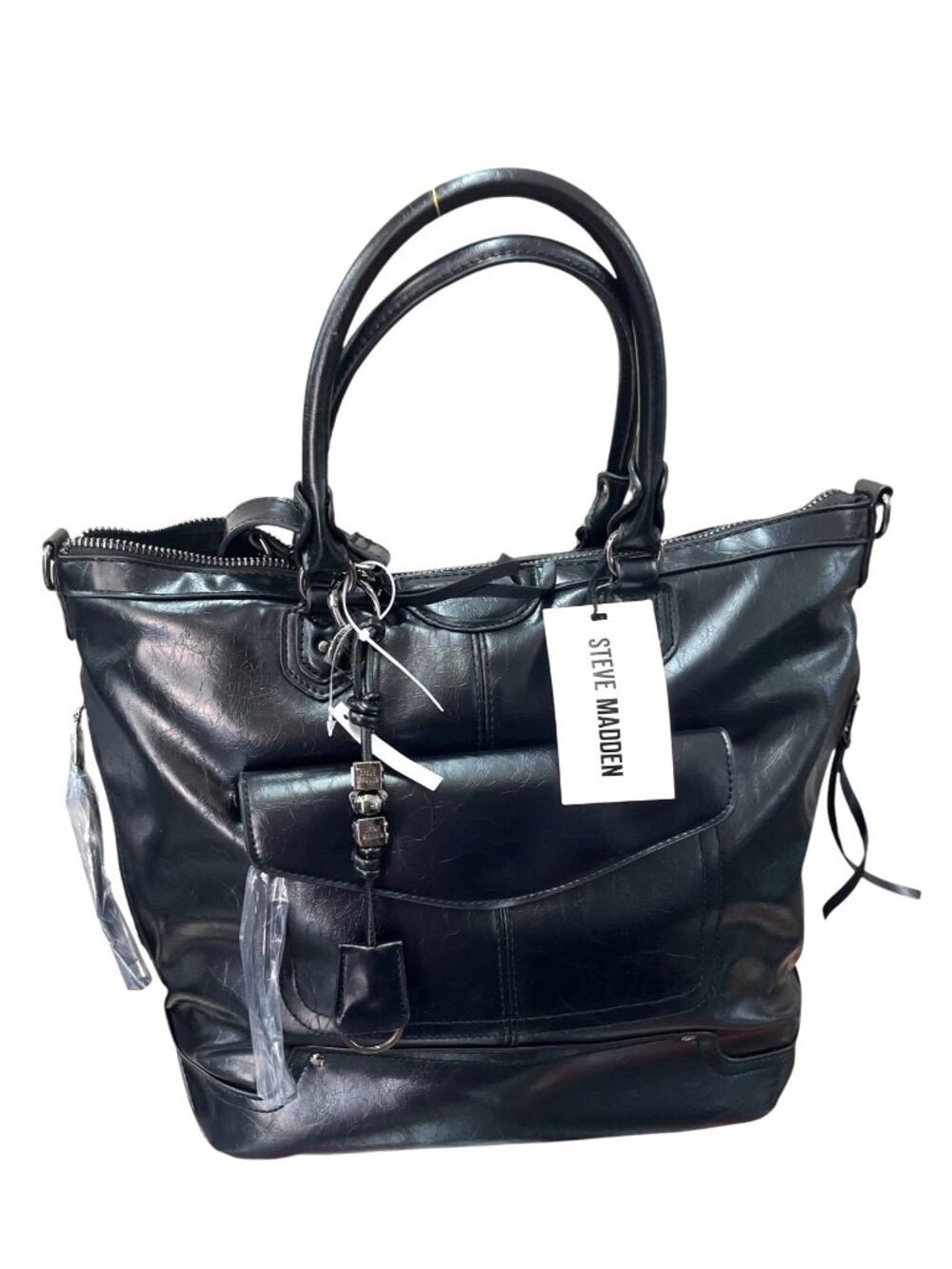 Steve Madden Black Faux Leather Tote Bag